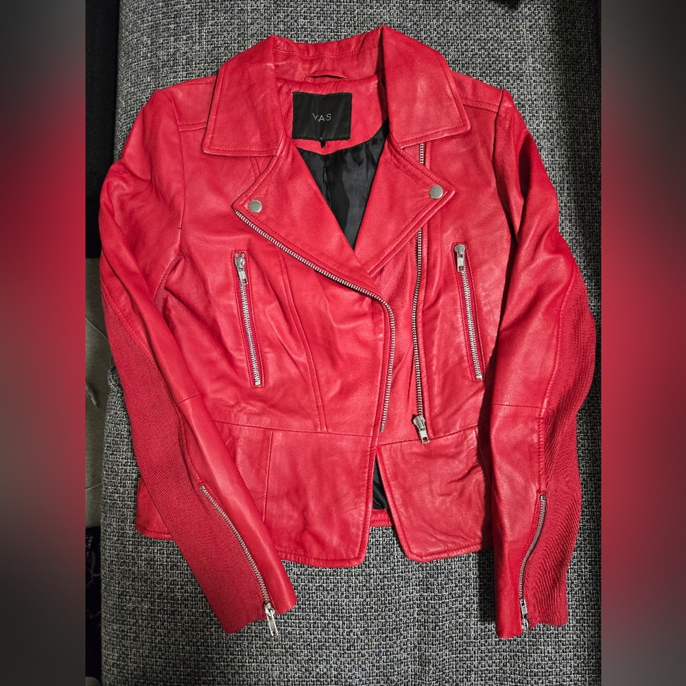 YAS Women's Red Leather Jacket